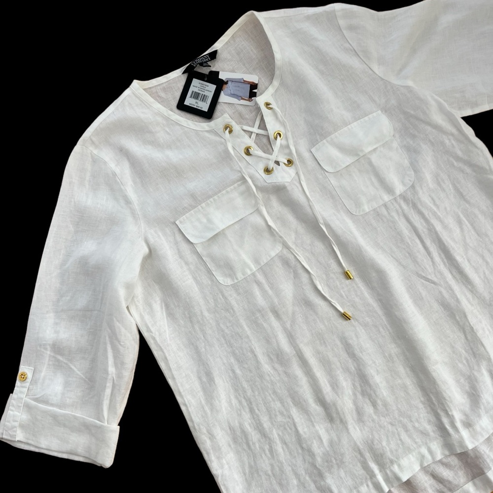 Company Ellen Tracy White 100% Linen Nautical Tunic Top SZ XL